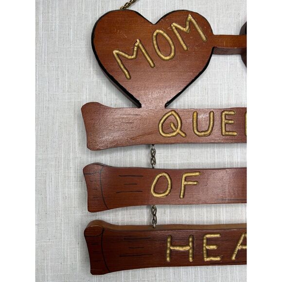 Vintage 70s Mom Queen of My Heart Plaque Wood Shop Class Project Mothers Day - Picture 4 of 9